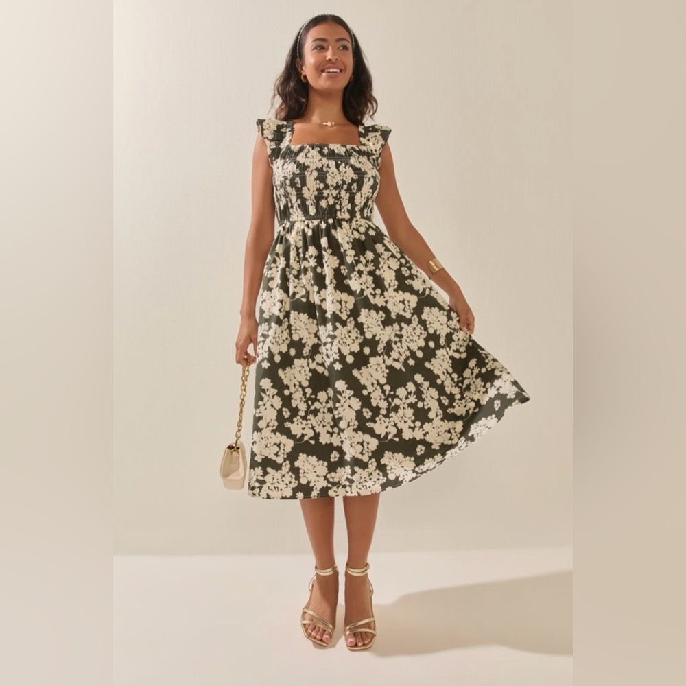 Francesca’s Marcia Floral Ruffle Strap Midi Dress Size L - Picture 1 of 10